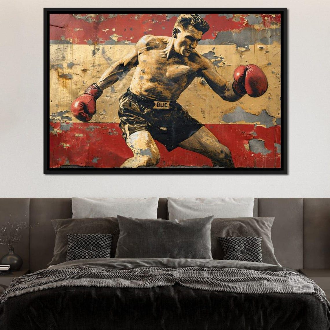 Vintage Boxer Retro Boxing Champion Distressed Mural Style Poster - Image 4