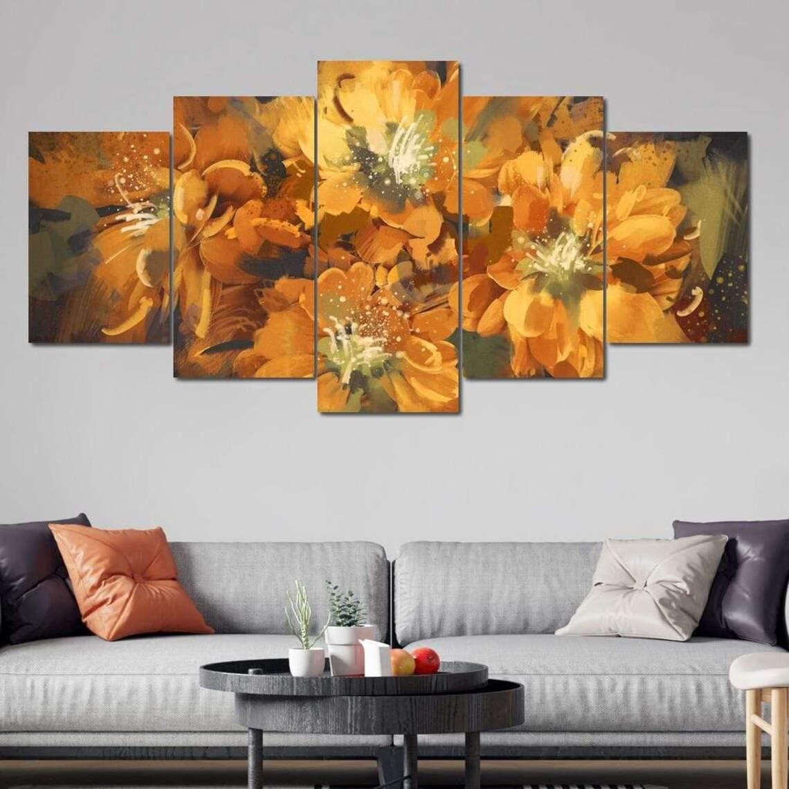 Golden Orange Impressionist Flower Blossoms Warm Canvas Bloom Poster