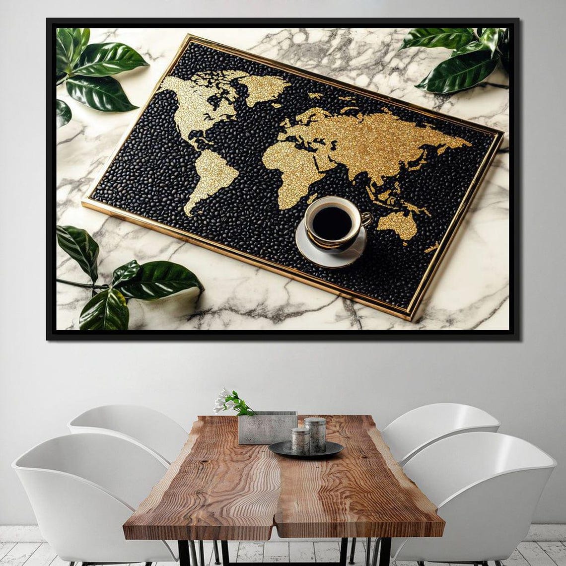 Black And Gold Coffee Bean World Map Modern Kitchen Wall Art Poster - Image 4