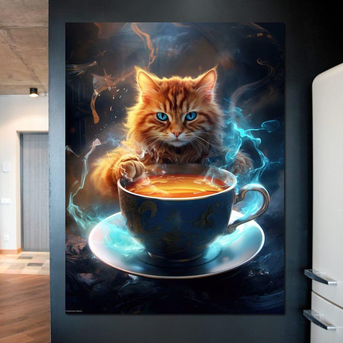 The Cat Smoky Stare Orange Kitten Blue Teacup Fantasy Poster - Image 2