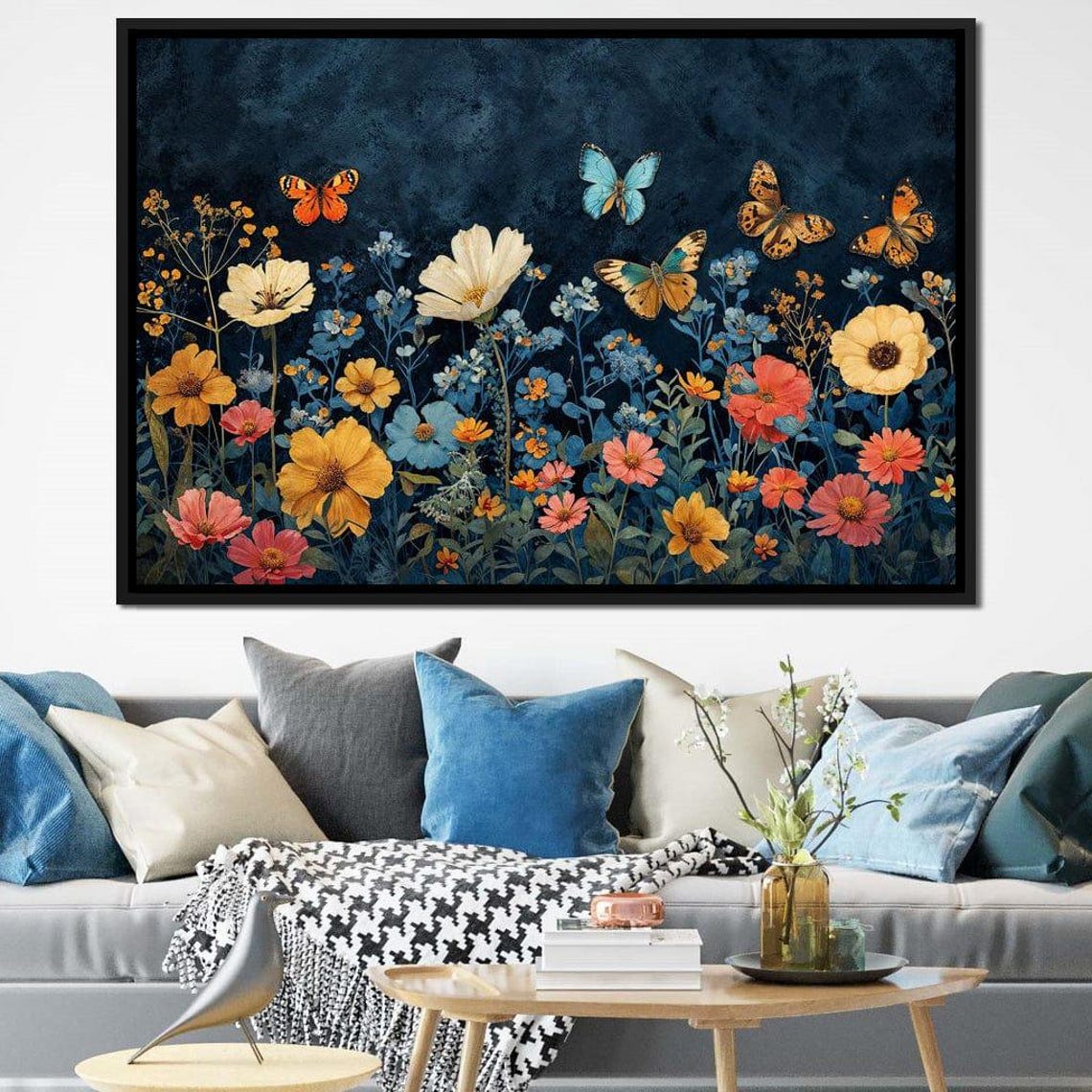 Midnight Wildflower Garden Butterfly Night Botanical Wall Art Poster - Image 4