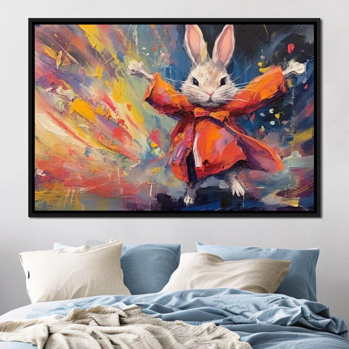 Dancing Rabbit Red Robe Vivid Colorful Kids Room Art Bunny Poster - Image 3