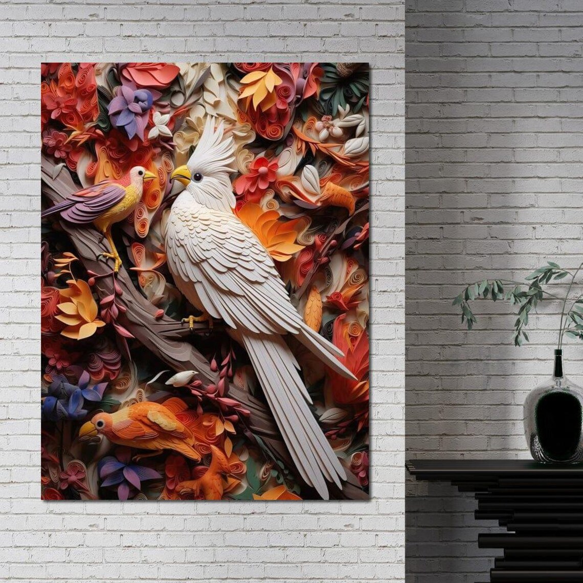 White Cockatoo Paper Quilling Birds Colorful 3D Floral Wall Art - Image 2