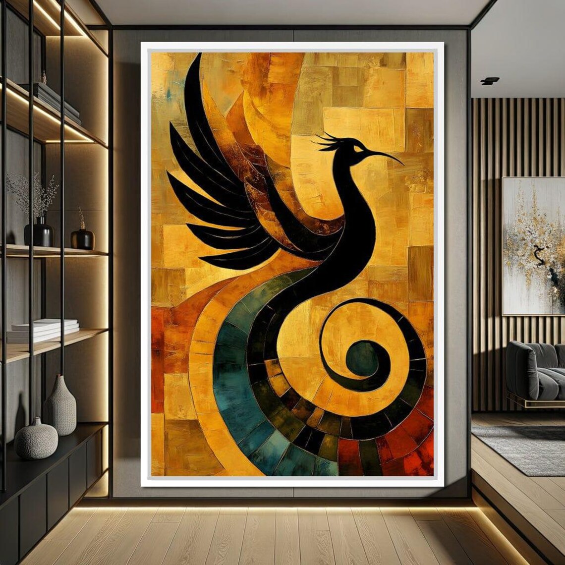 Phoenix Radiance Harmony, Vibrant Bird Art Print - Image 2
