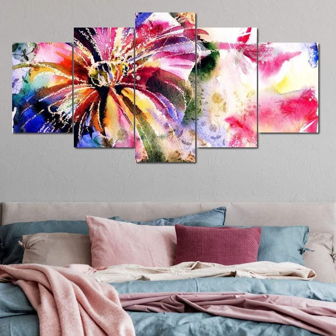 Vibrant Watercolor Flower Burst Rainbow Petals Modern Bloom Poster