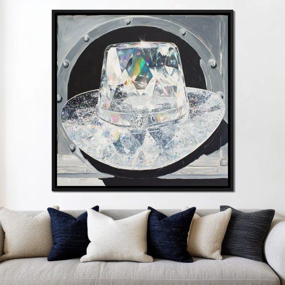 Crystal Cowboy Hat Western Home Decor Glam Silver Wall Art Unique Sparkly Design Vintage Vibe Country Style By Nichecanvas