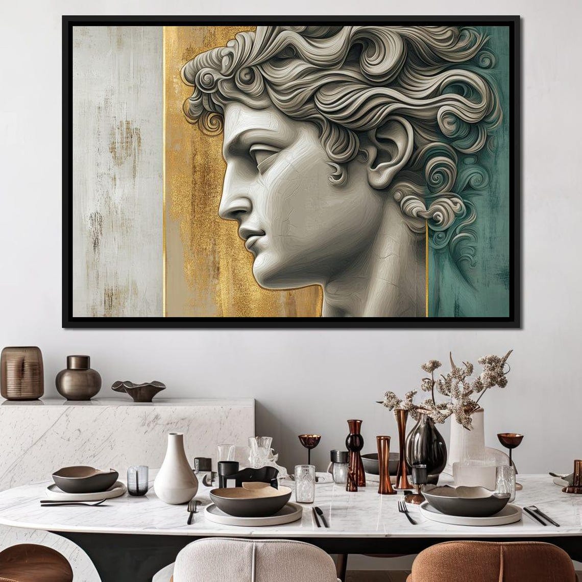 Classical Statue Profile Gold White Teal Modern Sculpture Wall Art - Image 3