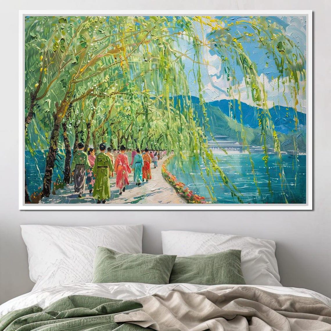 Willow Trees Lakeside Promenade Asian Impressionist Travel Poster