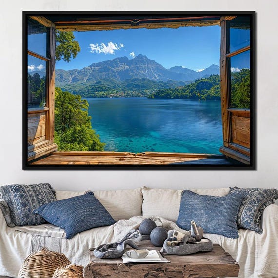 Lakeside Serenity Vista Scenic Wall Decor Mountain Lake Home Decor Tranquil Waters Natural Beauty Landscape Art By Nichecanvas
