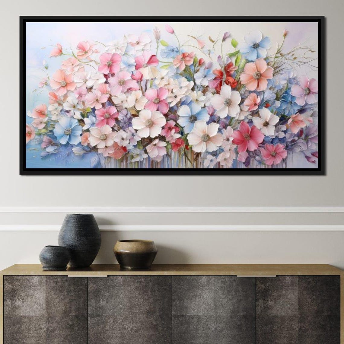 Pastel Wildflowers Multi Panel Canvas Set Pink Blue Floral Wall Art - Image 3