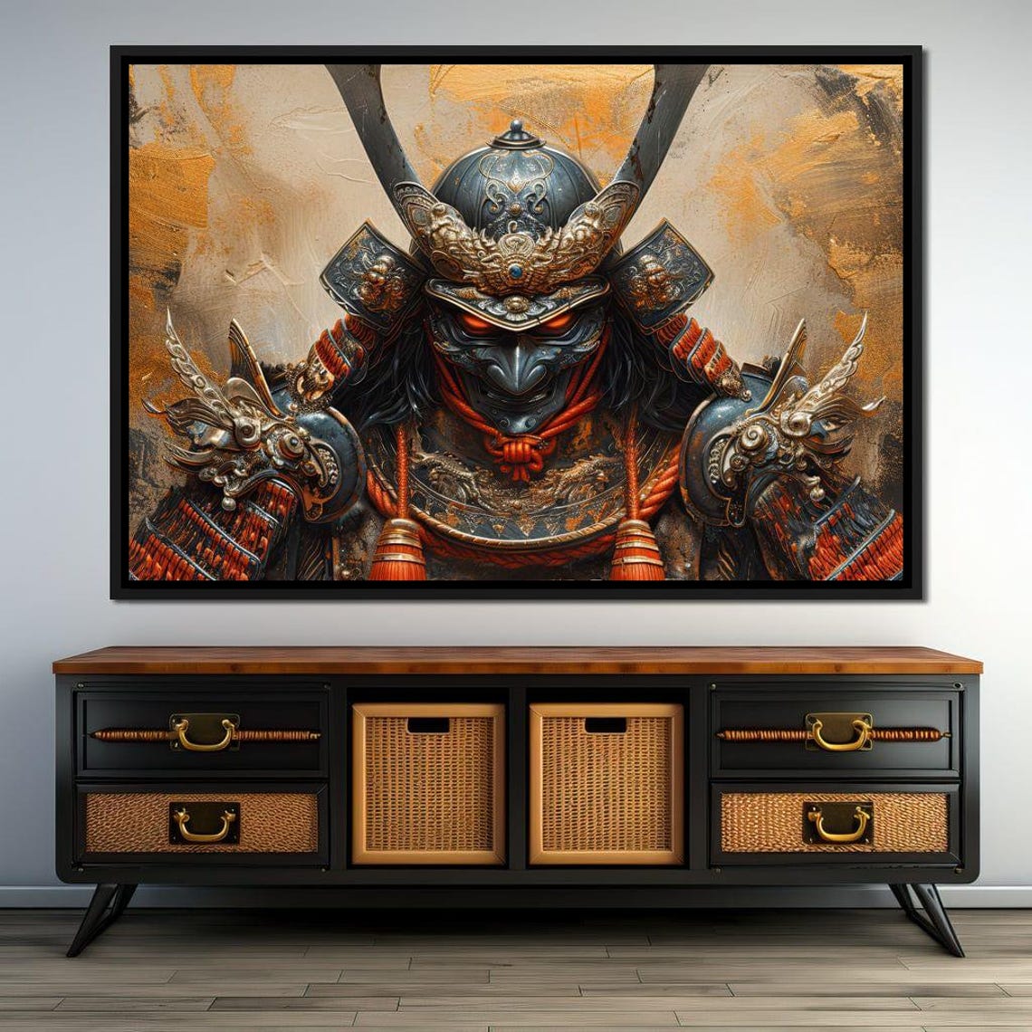 Dark Samurai Armor Warrior Portrait Gold Japanese Fantasy Art Print - Image 4
