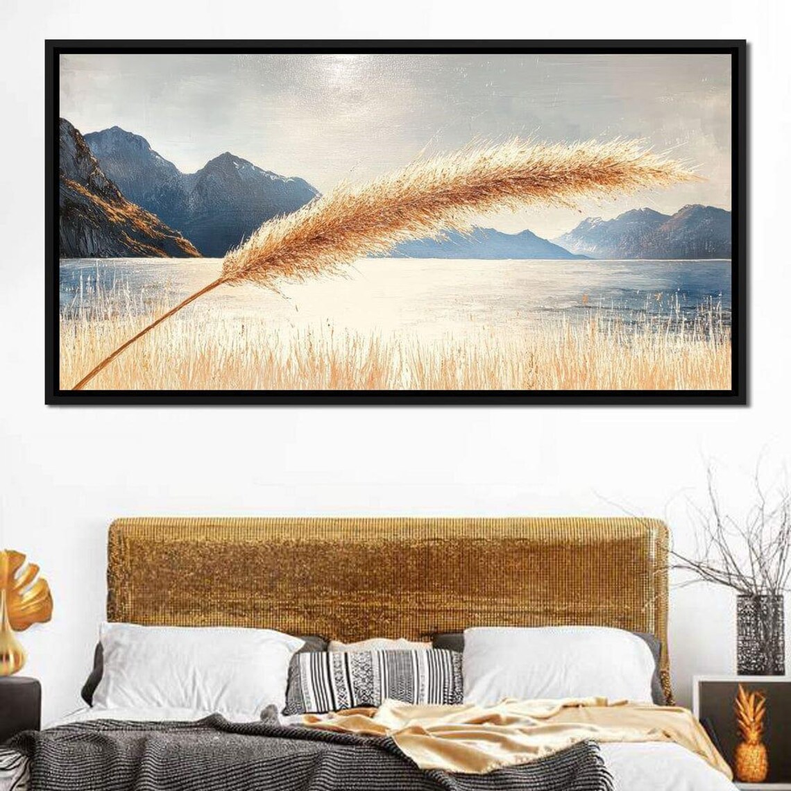 Golden Pampas Grass Swaying Over Serene Mountain Lake Scenic Poster - Image 3