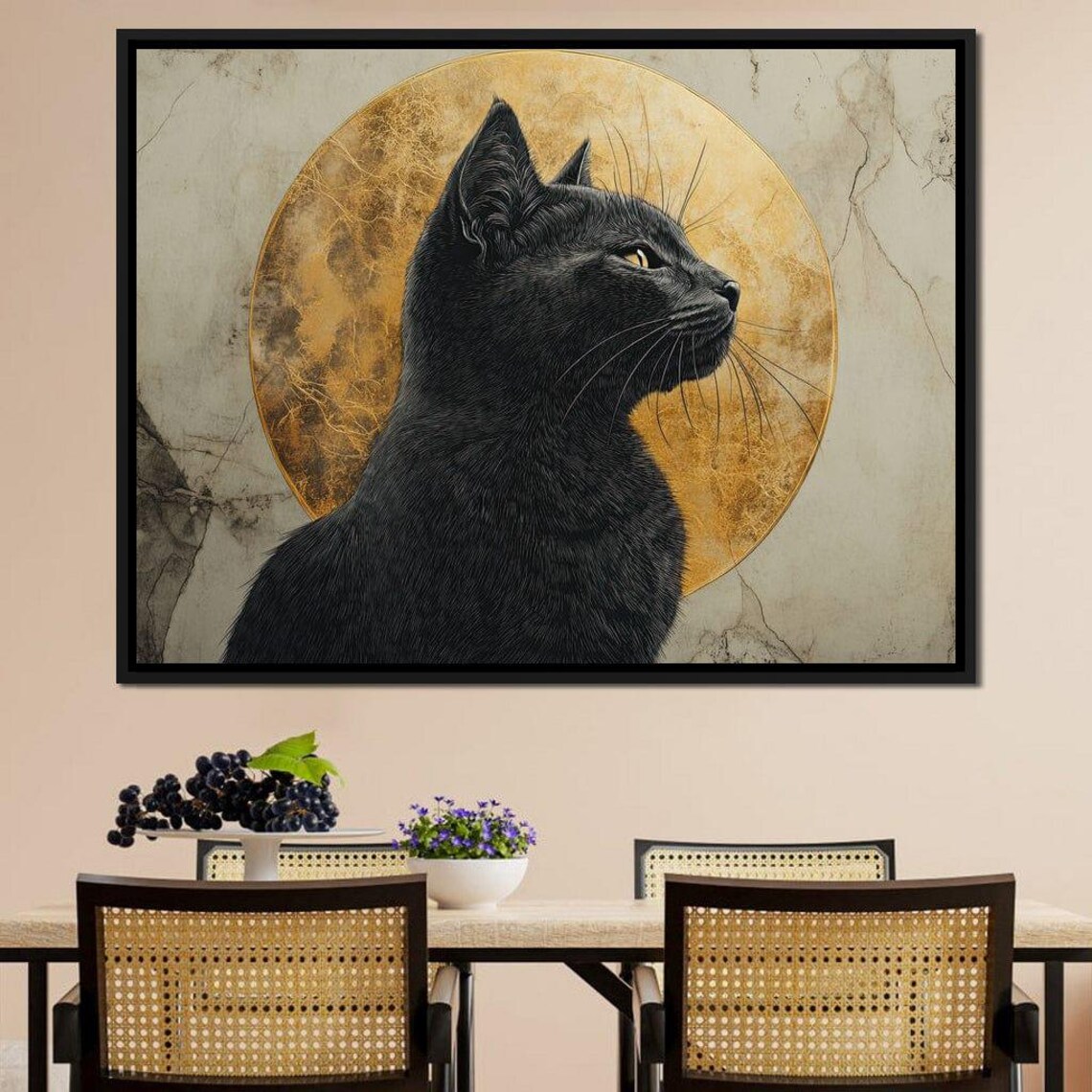 Black Cat Profile Golden Moon Halo Mystical Feline Portrait Wall Art Poster - Image 4