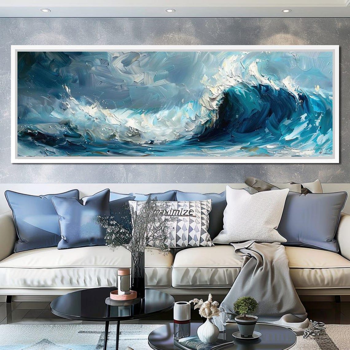 Blue Ocean Wave Crash Panoramic Coastal Seascape Travel Poster