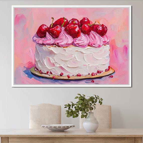 Cherry Delightful Pastel Bliss Whimsical Home Decor Pink Cherry Art Vibrant Kitchen Accent Modern Cake Design By Nichecanvas