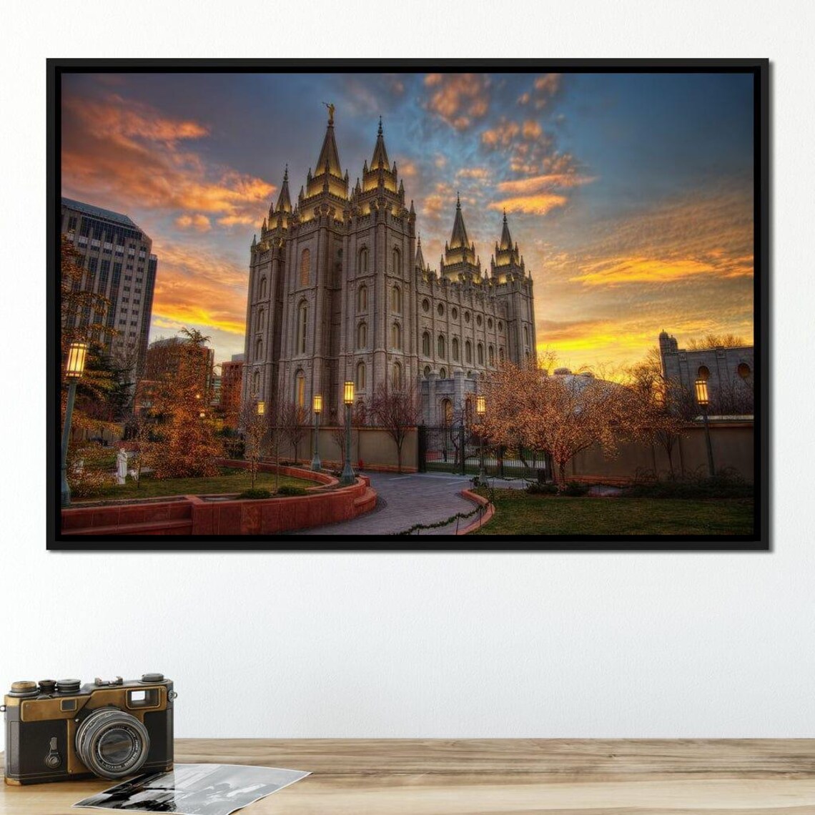 Salt Lake City Mormon Temple Sunset Golden Architecture Utah Travel Wall Poster - Image 2