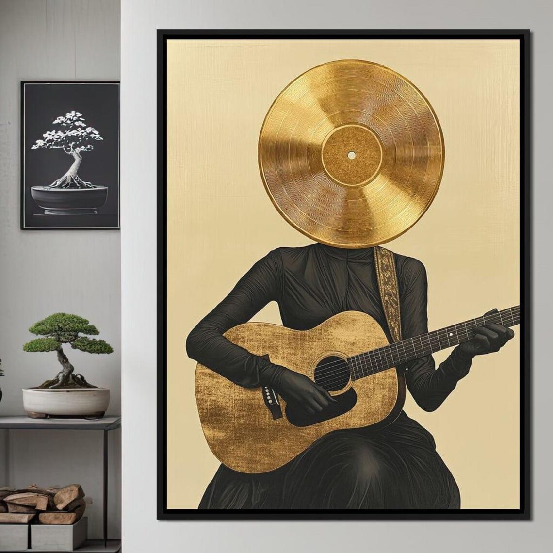 Black Dress Gold Vinyl Record Head Acoustic Guitar Elegant Music Art Poster - Image 4