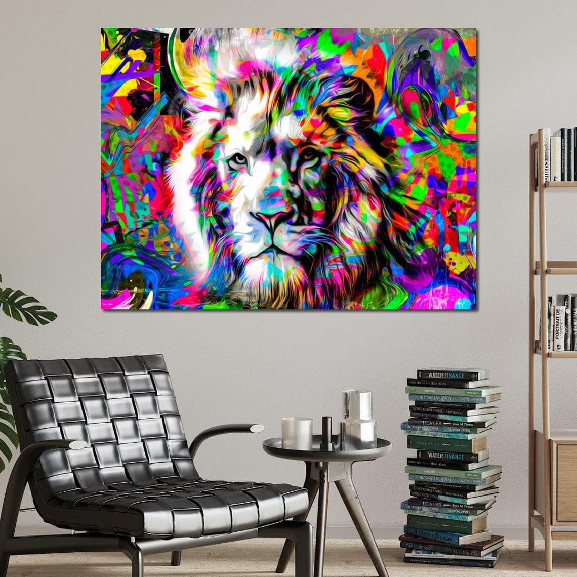 Psychedelic Lion Portrait Neon Multicolor Pop Art Animal Wall Poster - Image 4