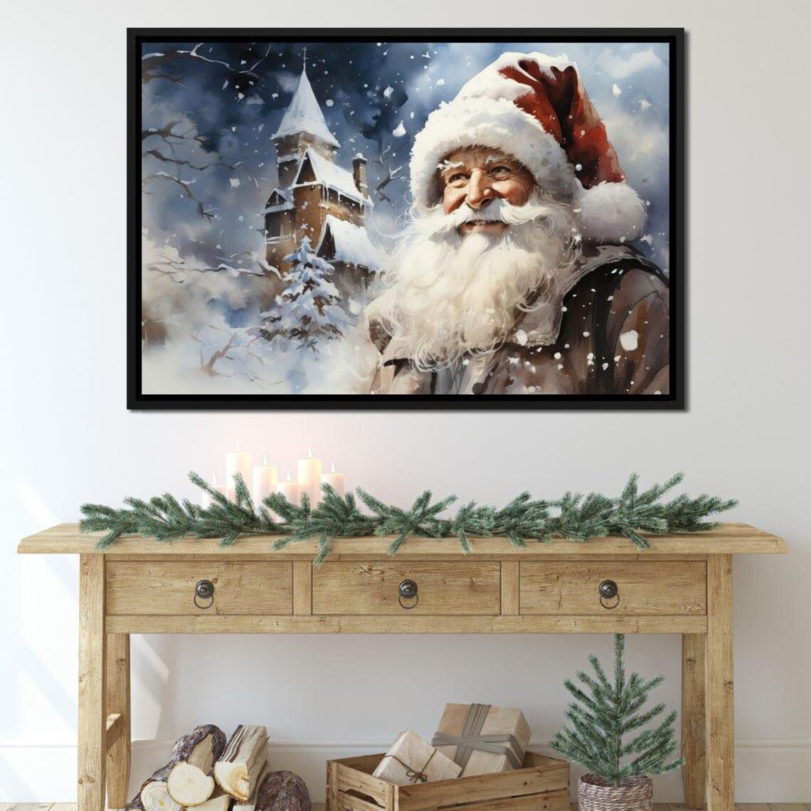 Santa Claus Snowy Village Church Watercolor Nostalgic Christmas Poster - Image 4