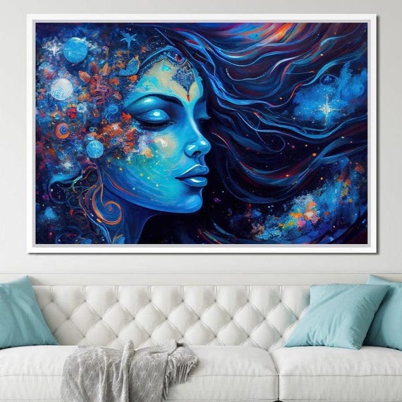 Blue Radha Hindu Spiritual Home Decor Mystical Artwork Hindu Goddess Art Ethereal Wall Art Divine Energy Folk Art By Nichecanvas