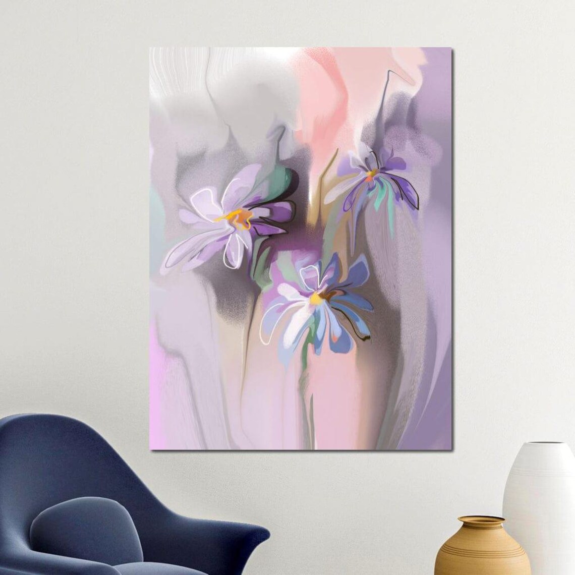 Purple Daisies Abstract Watercolor Soft Botanical Floral Art Print - Image 4