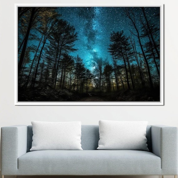 Starry Night Forest Silhouette Night Sky Decor Nature Wall Art Serene Landscape Home Decor Celestial Art By Nichecanvas
