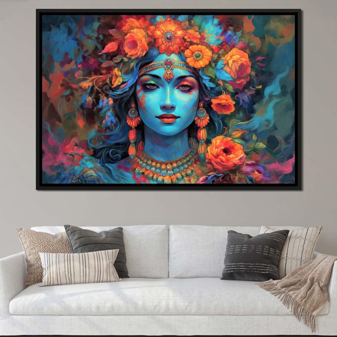 Colorful Hindu Goddess Portrait Floral Crown Spiritual Decor Poster - Image 3