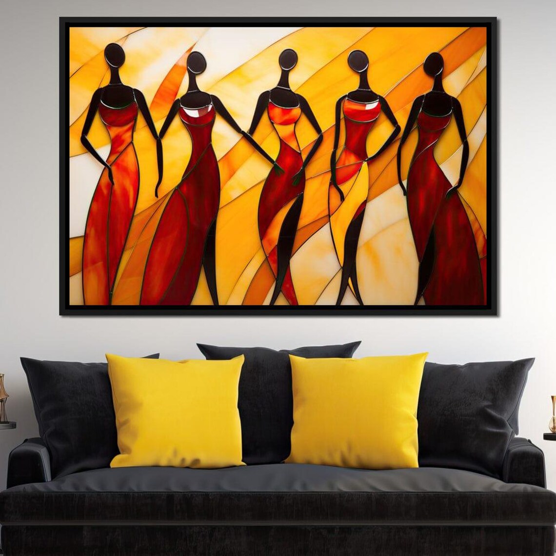Sisterhood of Five Red Dresses Amber Silhouette Unity Wall Art - Image 4