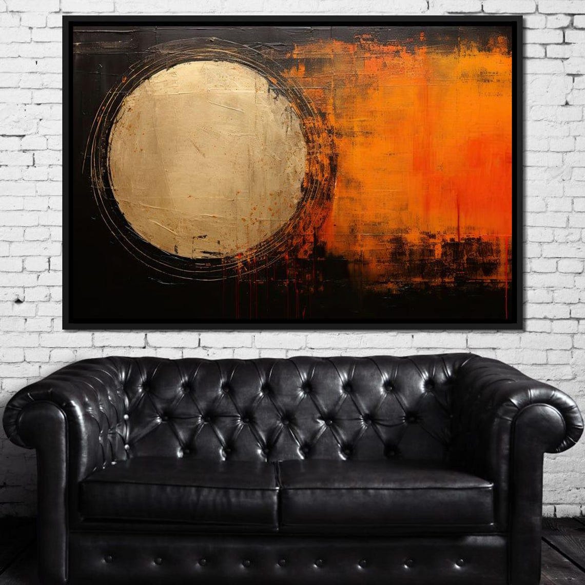 Gold Moon Circle Burnt Orange Framed Modern Abstract Wall Art