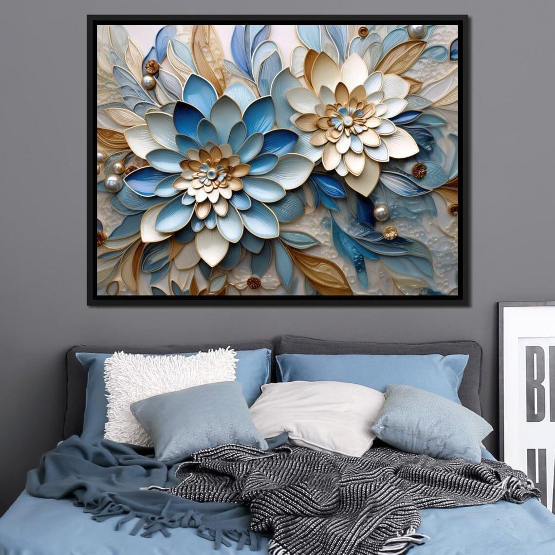 Blue Floral Symphony, Modern Botanical Wall Art Print - Image 2