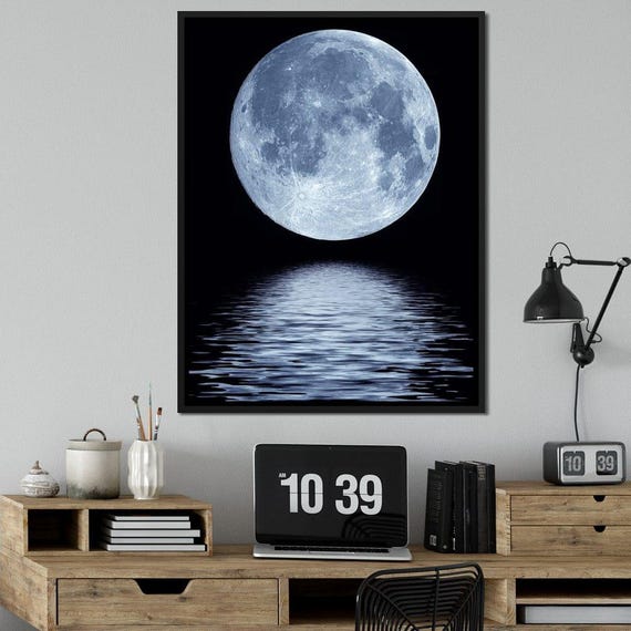Shadow Of The Night Moon Reflection Art Monochrome Lunar Landscape Serene Nocturnal Decor Modern Celestial Print By Nichecanvas