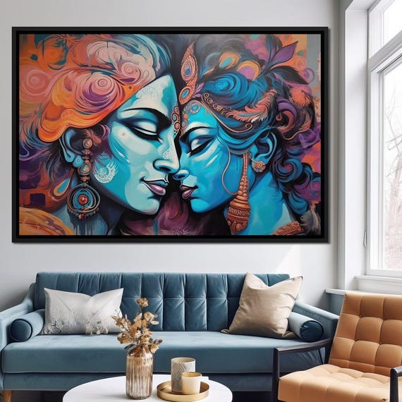 Soulmates Hindu Deities Art Spiritual Wall Decor Blue Tones Romantic Home Decor Mystical Hinduism Print By Nichecanvas