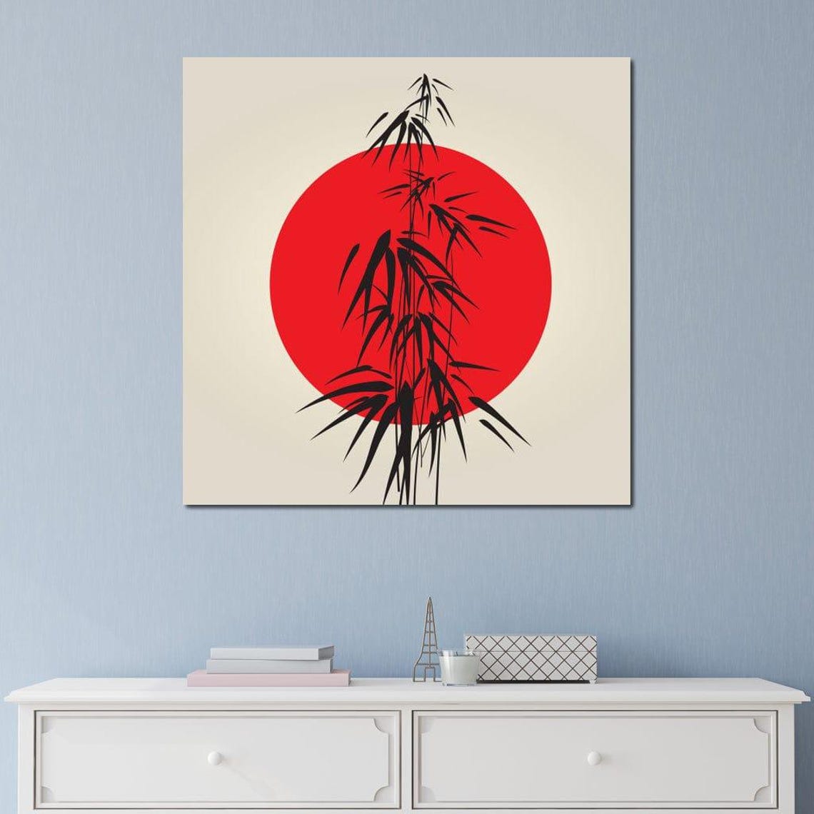 Japanese Red Sun Black Bamboo Silhouette Minimalist Zen Wall Art Print - Image 4