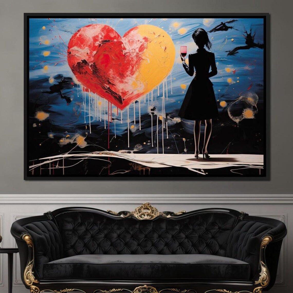 Twilight Toast Woman Silhouette With Wine Glass Giant Heart Art Poster - Image 2