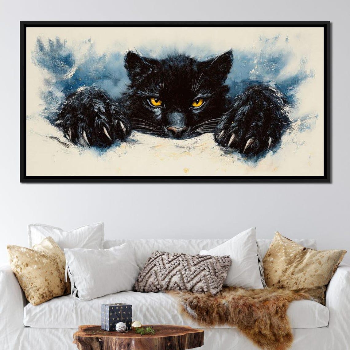 Fierce Black Panther Snow Watercolor Portrait Framed Wildcat Wall Art - Image 2