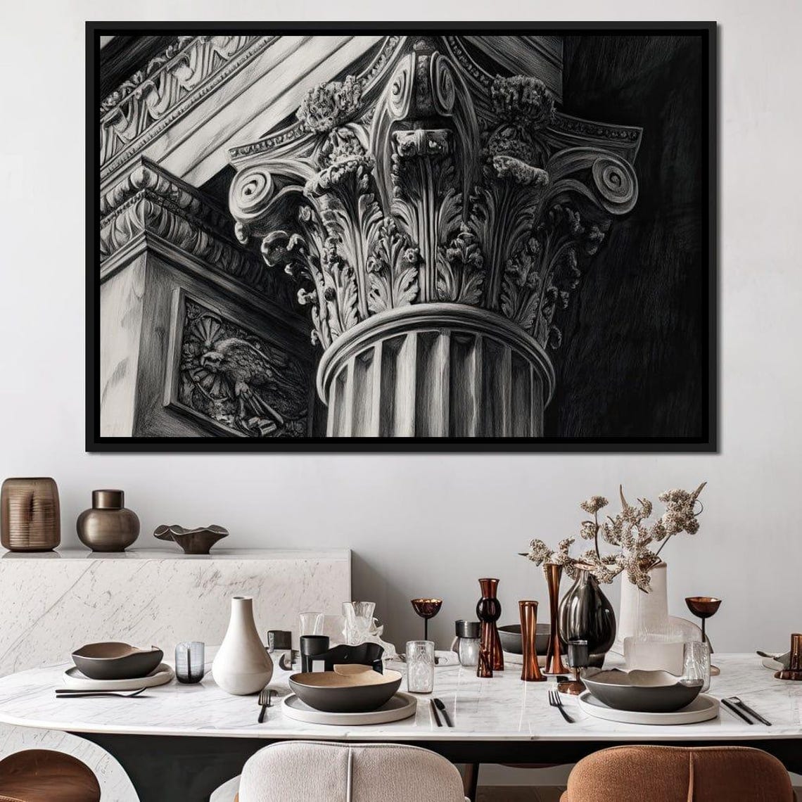 Ornate Corinthian Roman Column Black White Architecture Art Poster - Image 4
