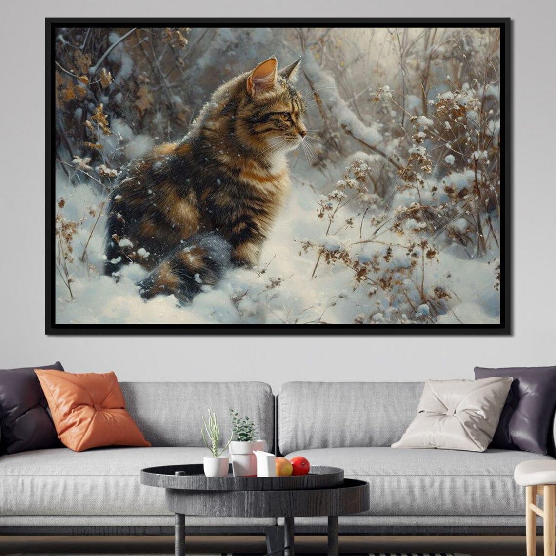 Tabby Cat In Snow Winter Wildlife Painting Serene Cat Lovers Art Print - Image 2