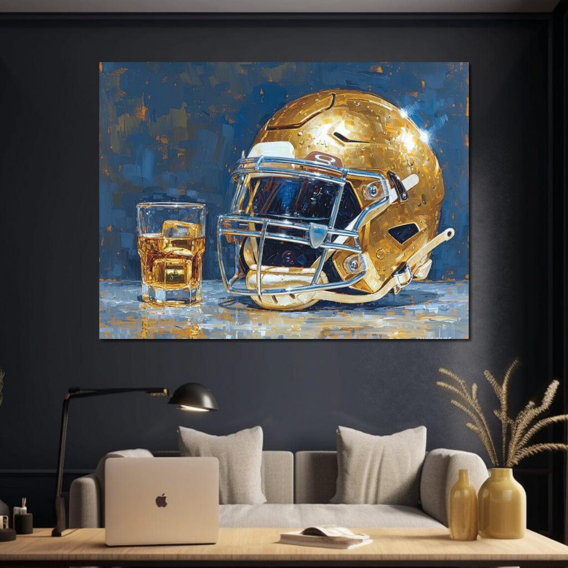 Golden Football Helmet Whiskey Glass Game Day Man Cave Sports Print - Image 3