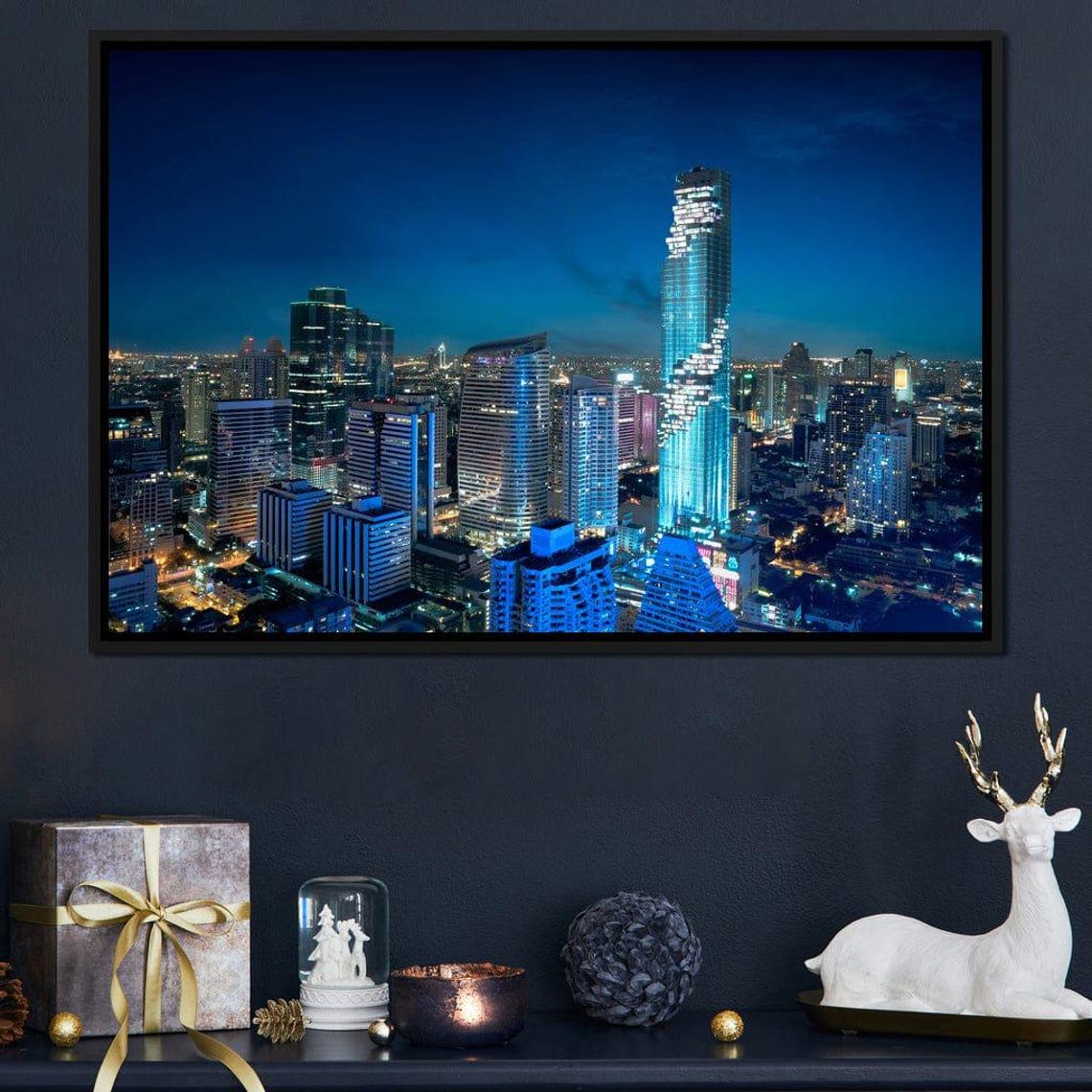 Bangkok City At Night City Skyline Night Cityscape Urban Landscape Colorful Lights Thailand Nightlife Wall Art By Nichecanvas - Image 2