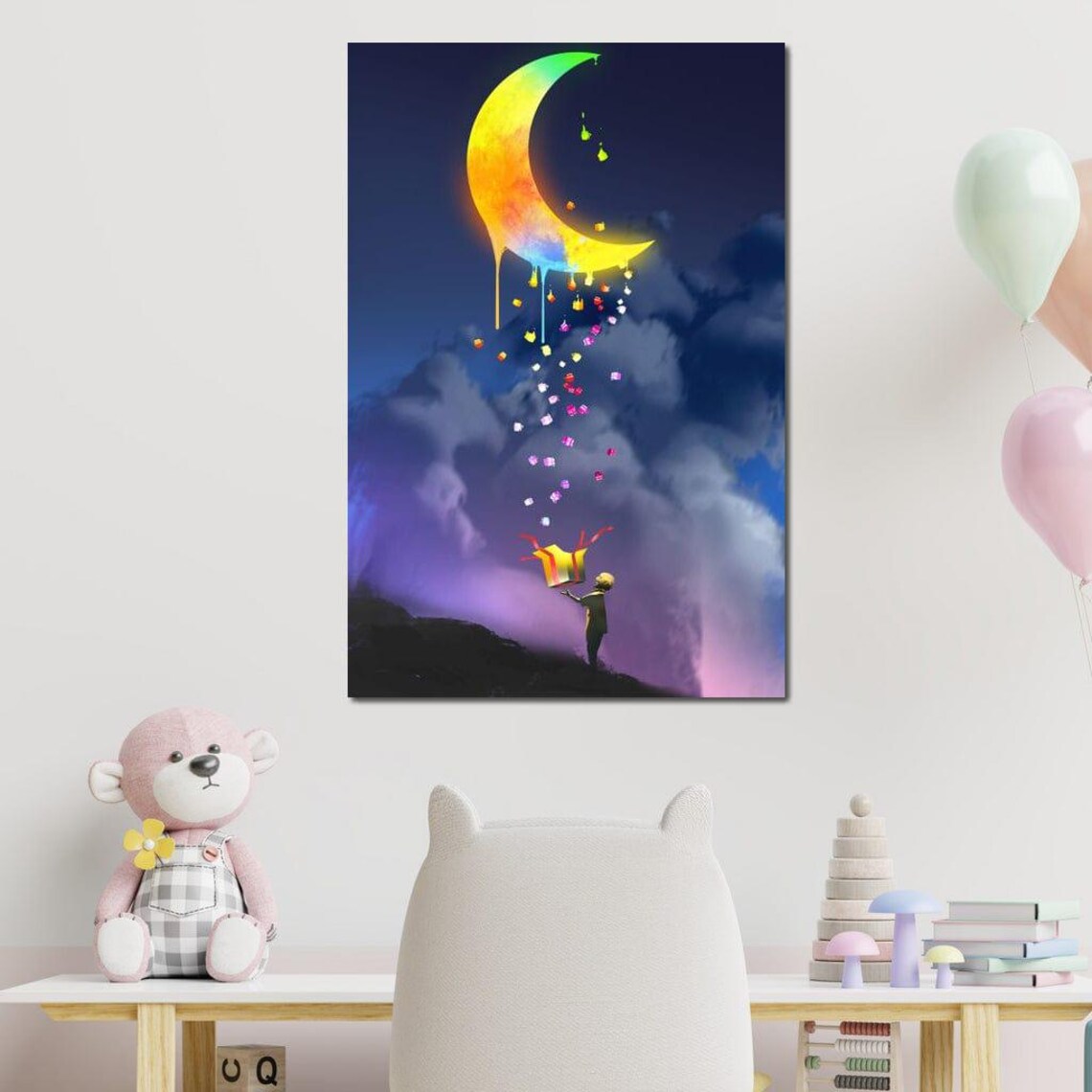 Melting Rainbow Moon Night Sky Fantasy Kids Room Art Wall Poster - Image 4