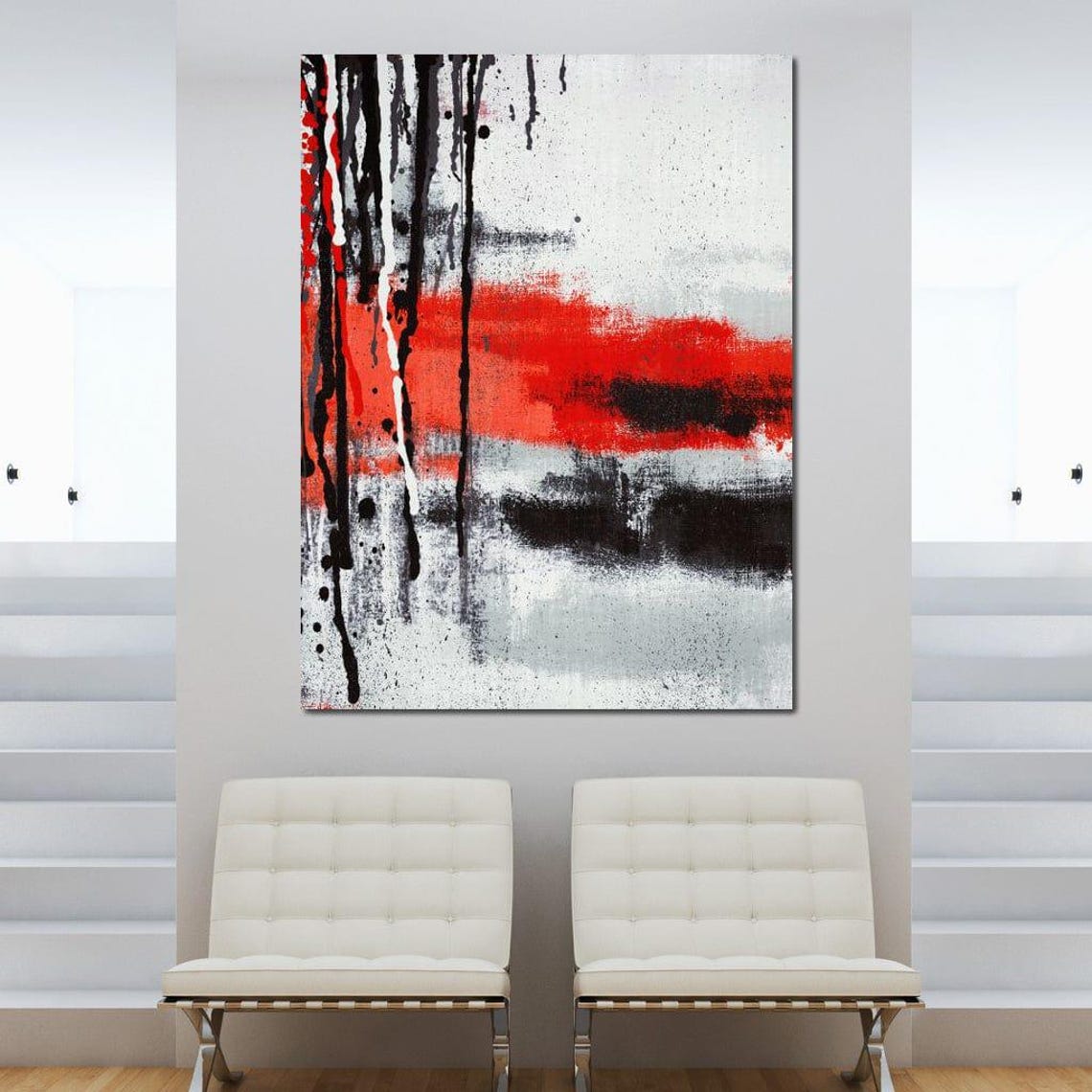 Red Black White Drip Paint Splatter Modern Abstract Wall Art Poster - Image 3