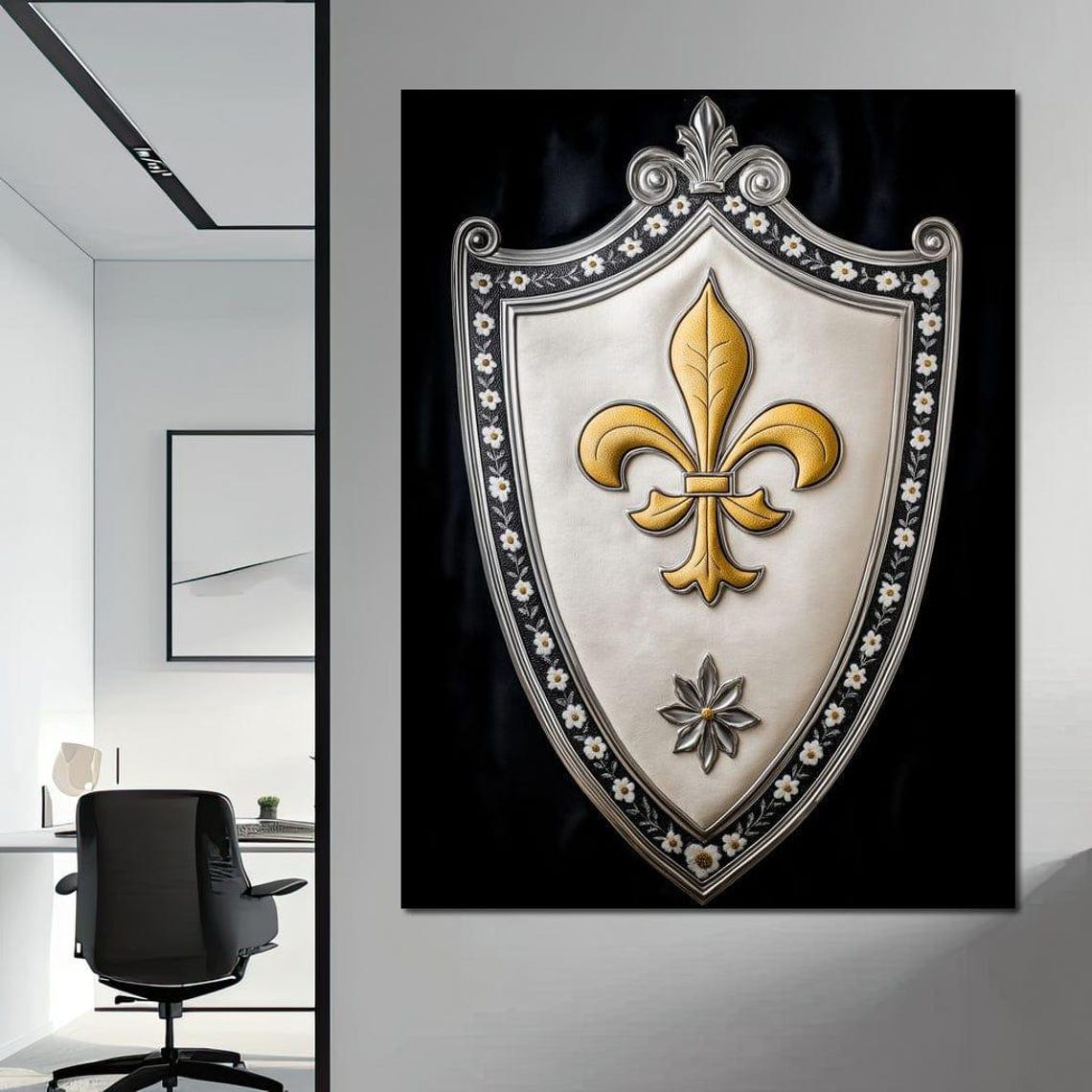 Silver and Gold Fleur De Lys Shield on Black Regal Emblem Poster - Image 3