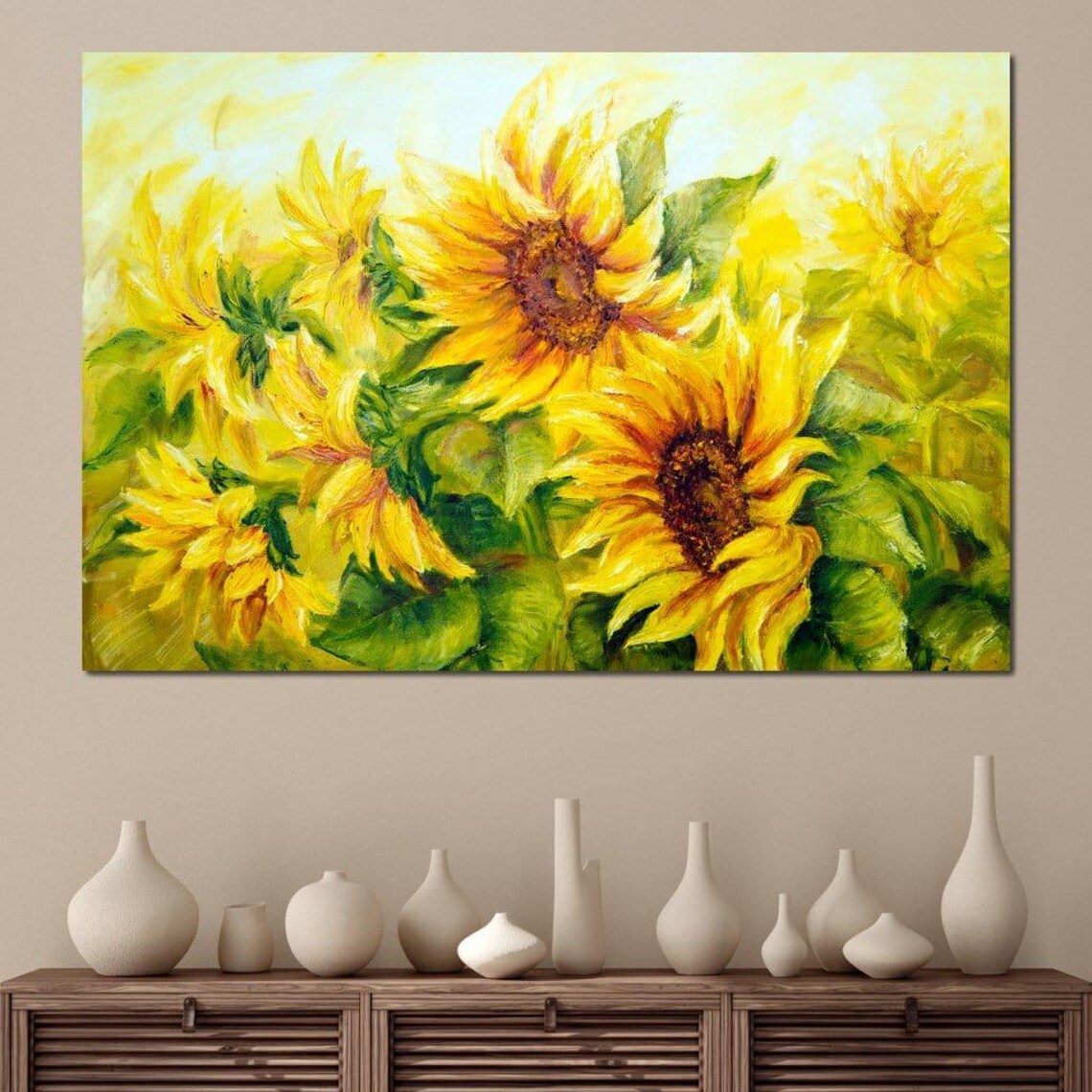 Yellow Sunflower Field Oil Painting Bright Cheerful Floral Art Poster - Image 4