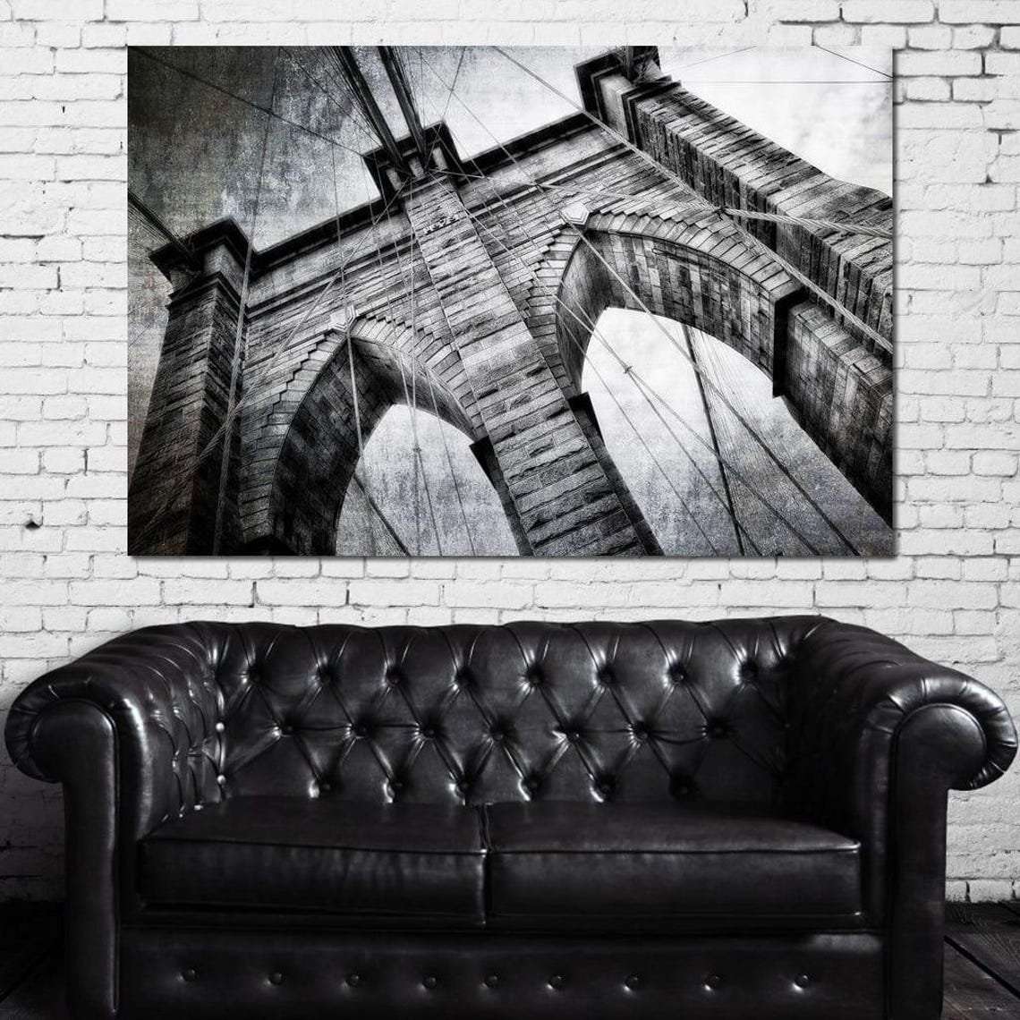 Brooklyn Bridge Stone Tower Arches Black White NYC Architecture Poster - Image 4