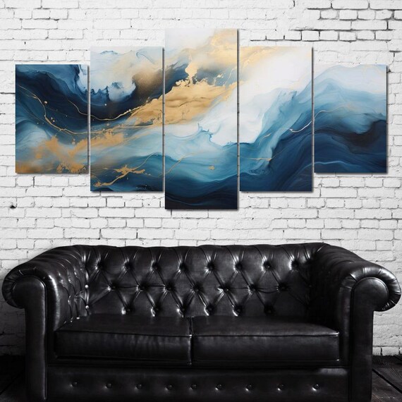 Golden Seascape Dreamscape Modern Wall Decor Minimalist Ocean Art Blue Gold Abstract Coastal Decor Nautical By Nichecanvas