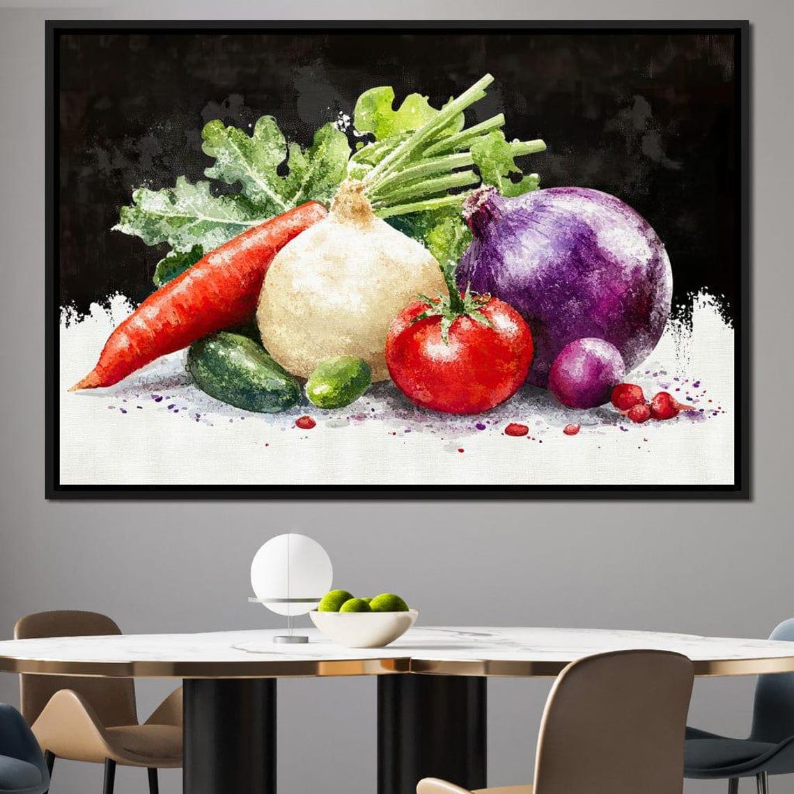 Watercolor Harvest Vegetables Carrot Onion Tomato Dark Rustic Poster - Image 3