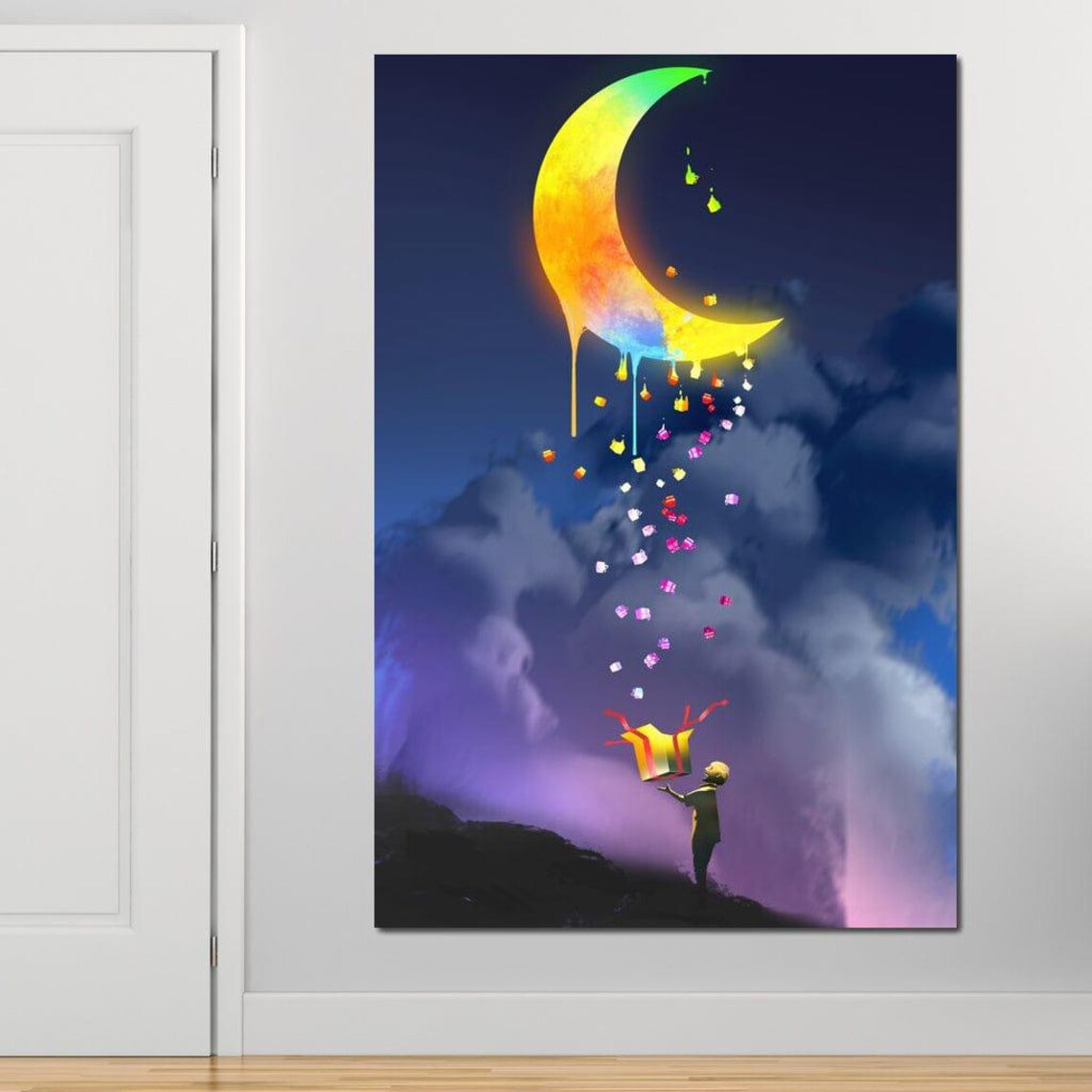 Melting Rainbow Moon Night Sky Fantasy Kids Room Art Wall Poster - Image 3