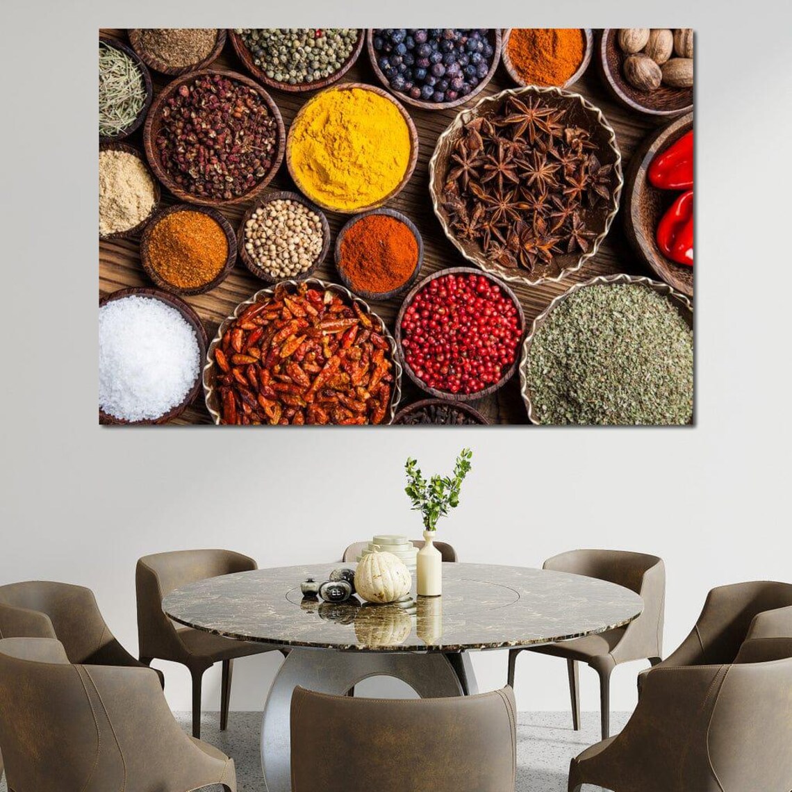Colorful Spice Market Bowls Turmeric Chili Pepper Kitchen Wall Art - Image 3