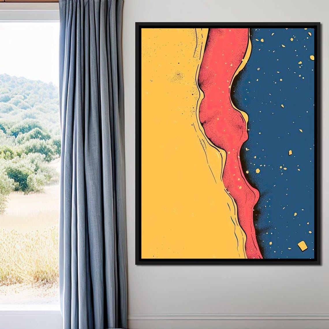 Bold Abstract Pop Art Yellow Red Navy Flowing Colors Wall Art Poster - Image 3