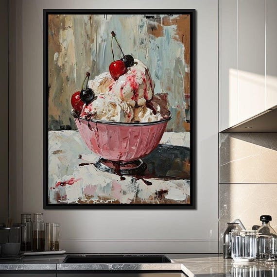 Ruby Topped Cream Delight Vibrant Dessert Art Foodie Wall Decor Pastel Kitchen Print Sweet Treat Art Home Decor By Nichecanvas